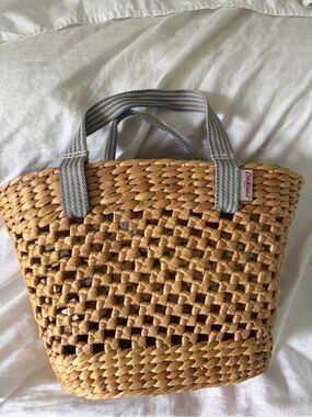 Cath Kidston Natural Straw Tote with Blue-Striped Handles & Two Gorgeous Liners!